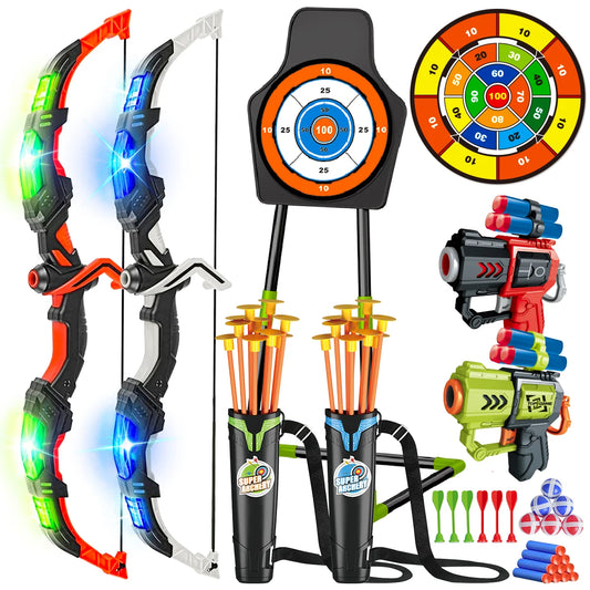 VATOS Archery Toy Set 2X Bow Arrow Night Light Target Board