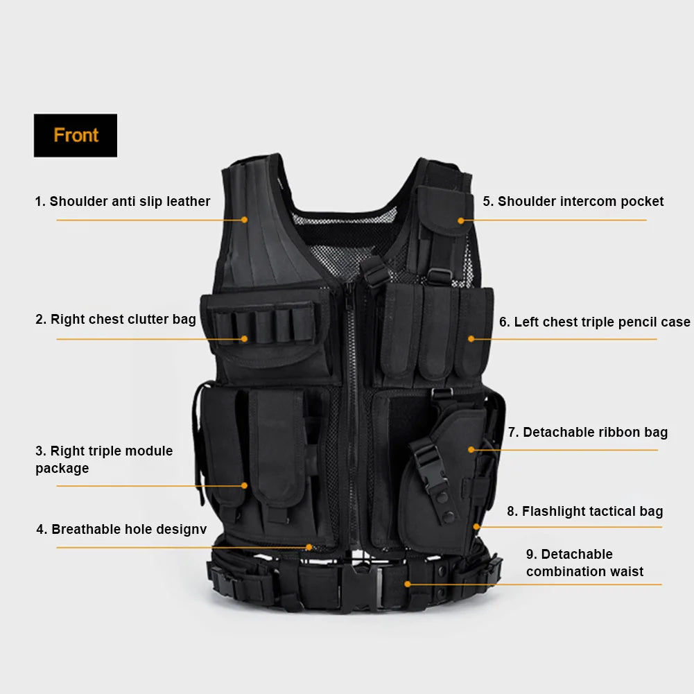 Nylon Molle Vest Adjustable Hunting Vest Multi-Pocket Plate Carrier Vest Hunting Outdoor CS Game Airsoft Training Jacket