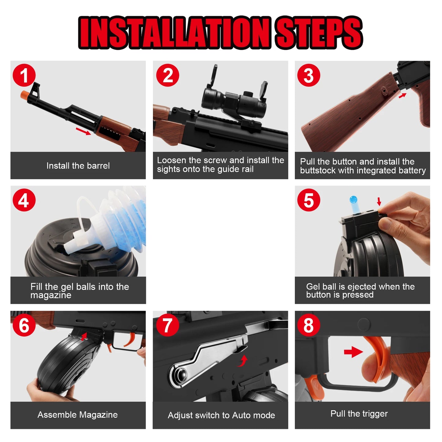 High Speed AKM-47 Electric Gel Balls Gun Toys, Automatic&Manual Dual Modes Water Bullet Blaster, Perfect for Outdoor Games/Gifts