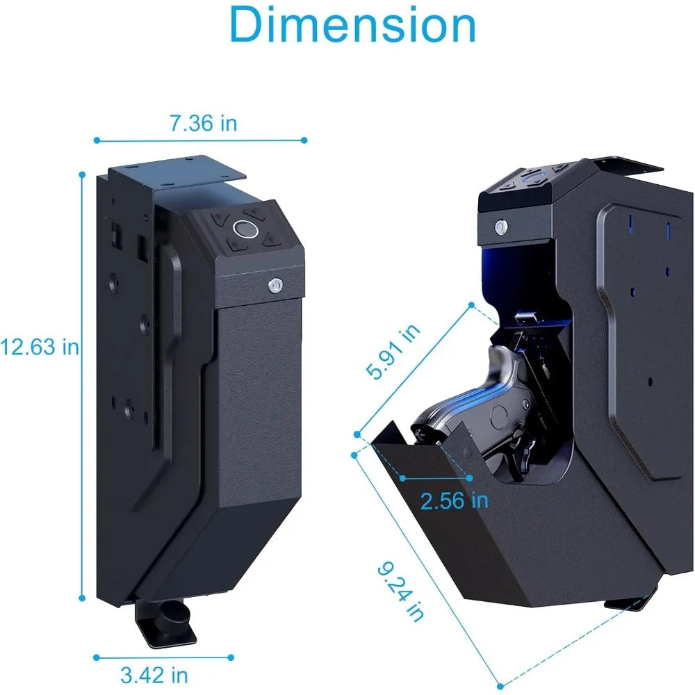 Biometric Gun Safe Quick Access Handgun Pistol Safety Bedside Fingerprint Lock Nightstand Smart Storage Wall Mount