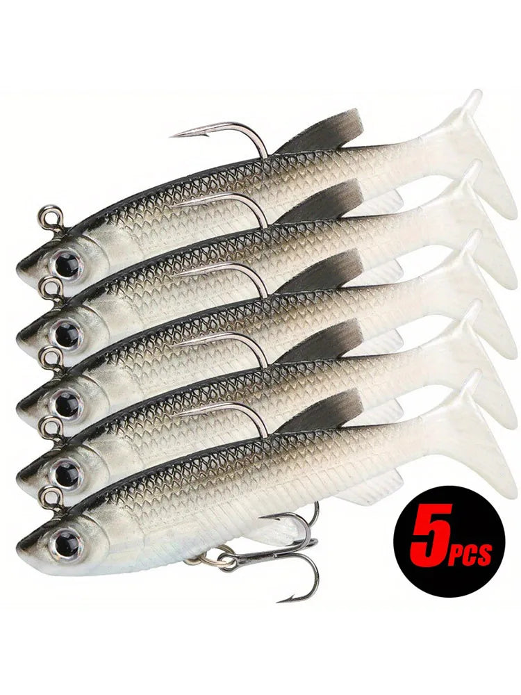 Five Piece Realistic Soft Bait Kit With Sharp Hooks