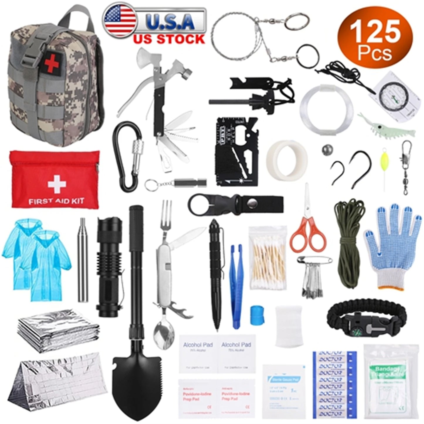 AUKYGGU 125 in 1 Emergency Survival Kit Outdoor First Aid