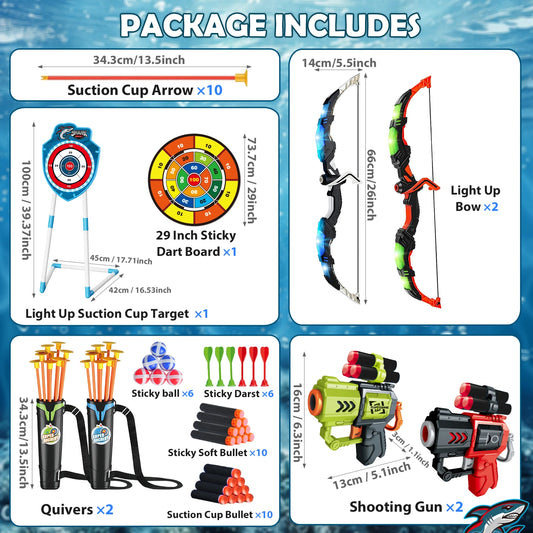 VATOS Night-Light Bow Arrow Guns Toy For Kids Archery Stand Target Board Indoor Outdoor Game Toys Boys Girls Christmas Gift