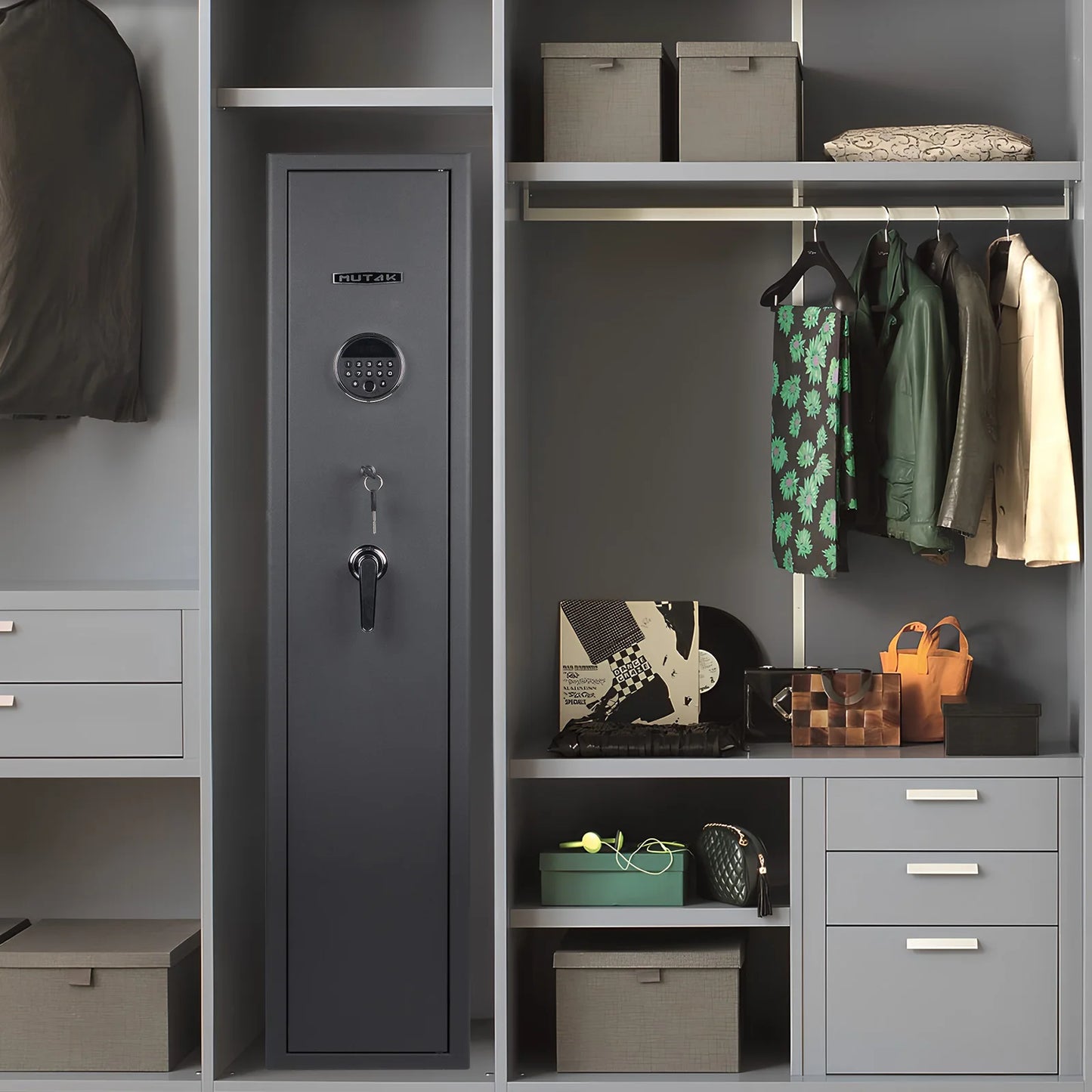 Mutak 3-8 Rifles Gun Safe for Home Rifles Pistols,Biometric Gun Cabinet with Fingerprint/Keypad/Key,with Locker Removable Shelf