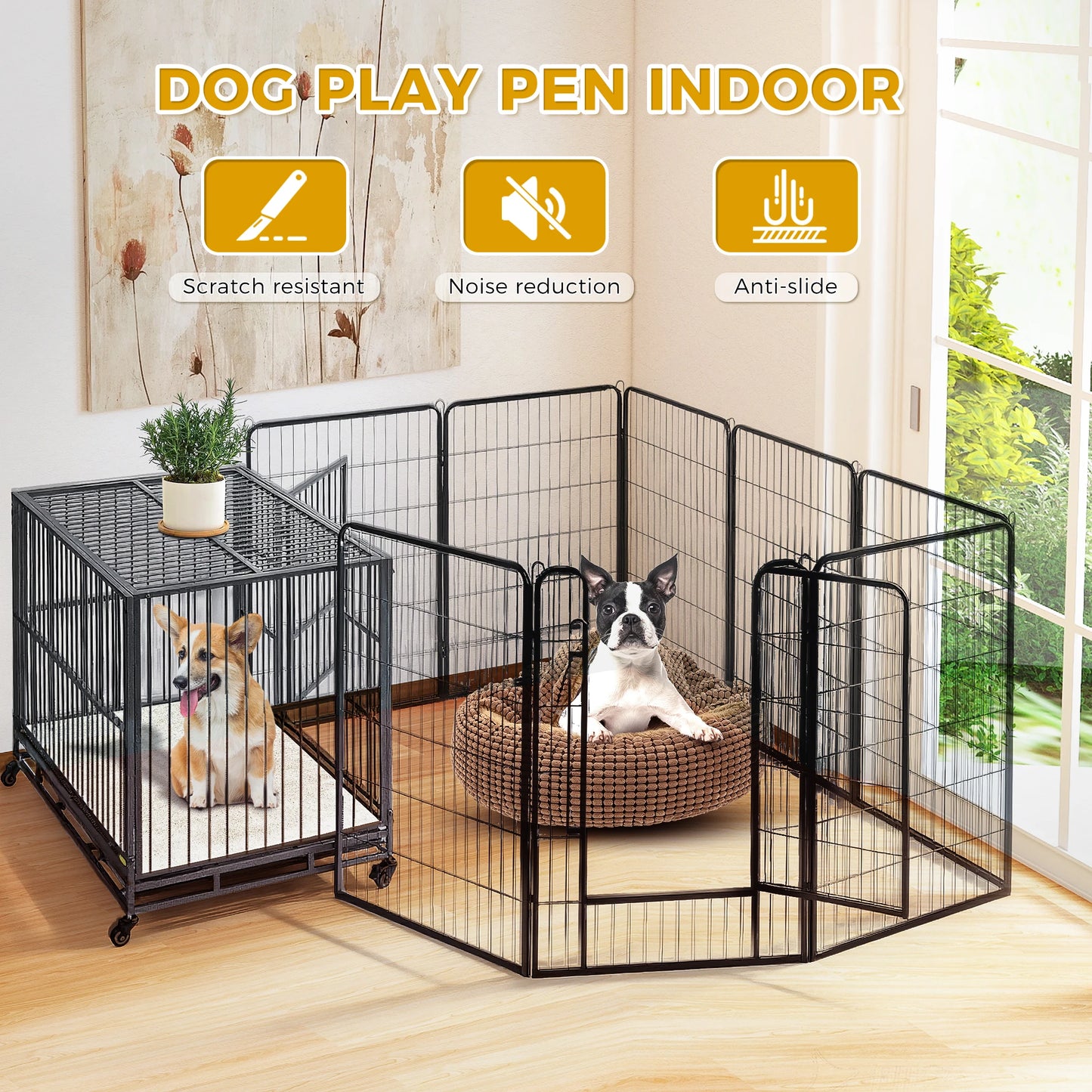 Heavy Duty Iron Dog Playpen With Door Foldable Pet Fence