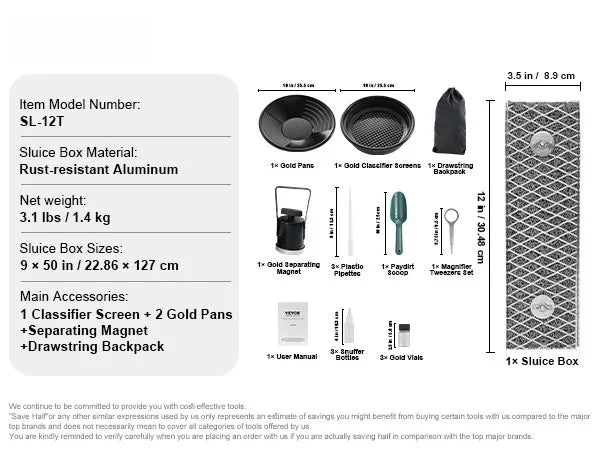 VEVOR Premium Gold ProspectingAndMining Kit With Ultra Durable MiniSluiceBox Aluminum