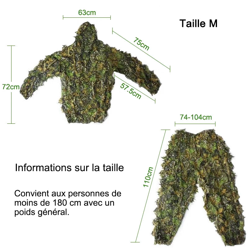 Men Women Kids Outdoor Ghillie Suit Camouflage Clothes Jungle Suit CS Training Leaves Clothing Hunting Suit Pants Hooded Jacket