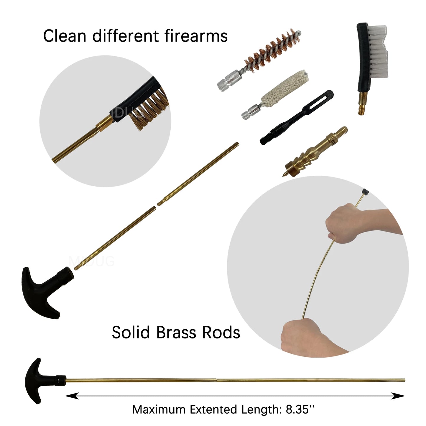 MIDUG Universal Handgun Cleaning Kit .22 Cal .40 Cal .45 Cal 9mm Pistol Cleaning Kit Bore Brush Brass Jag Stainless Steel Pick