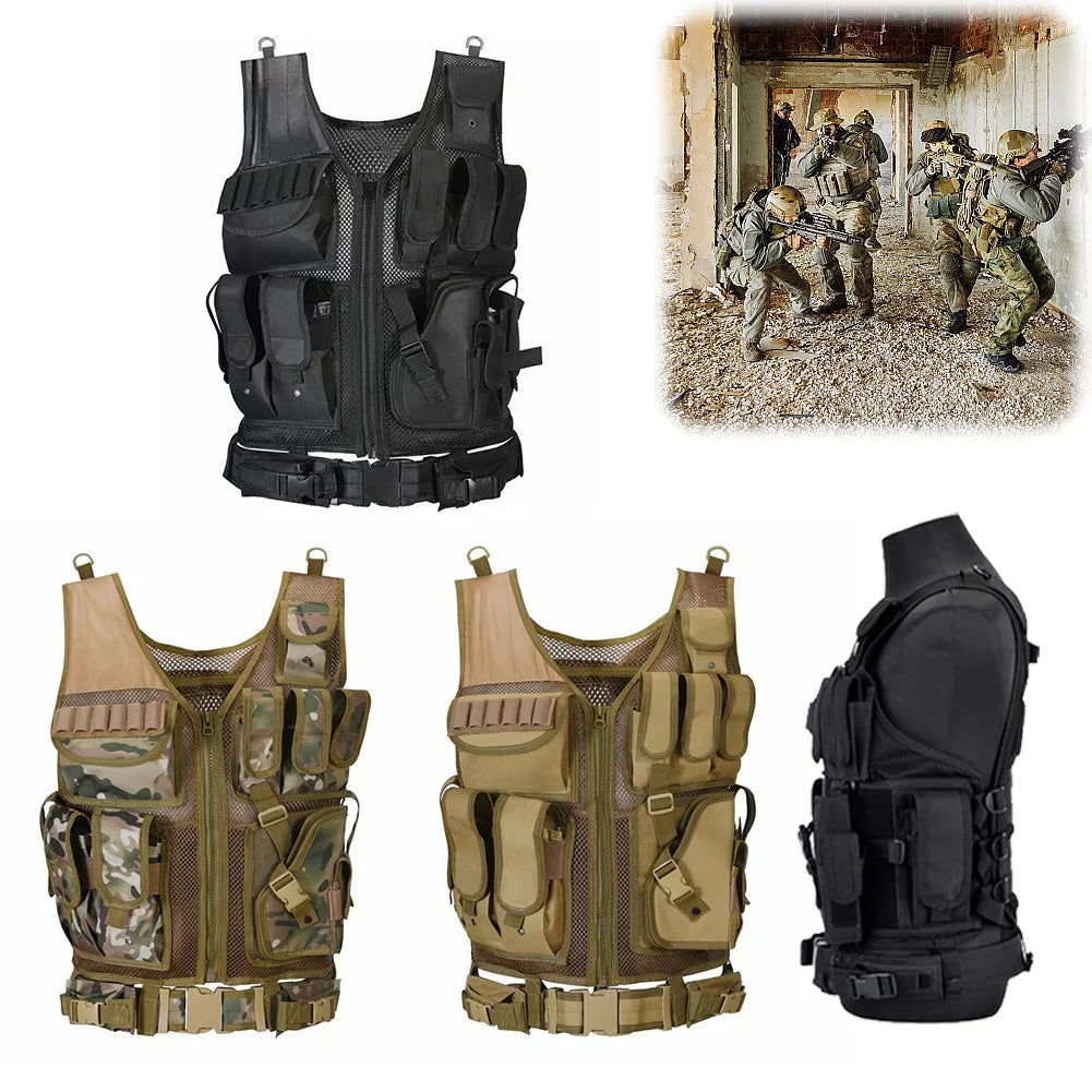 Nylon Molle Vest Adjustable Hunting Vest Multi-Pocket Plate Carrier Vest Hunting Outdoor CS Game Airsoft Training Jacket