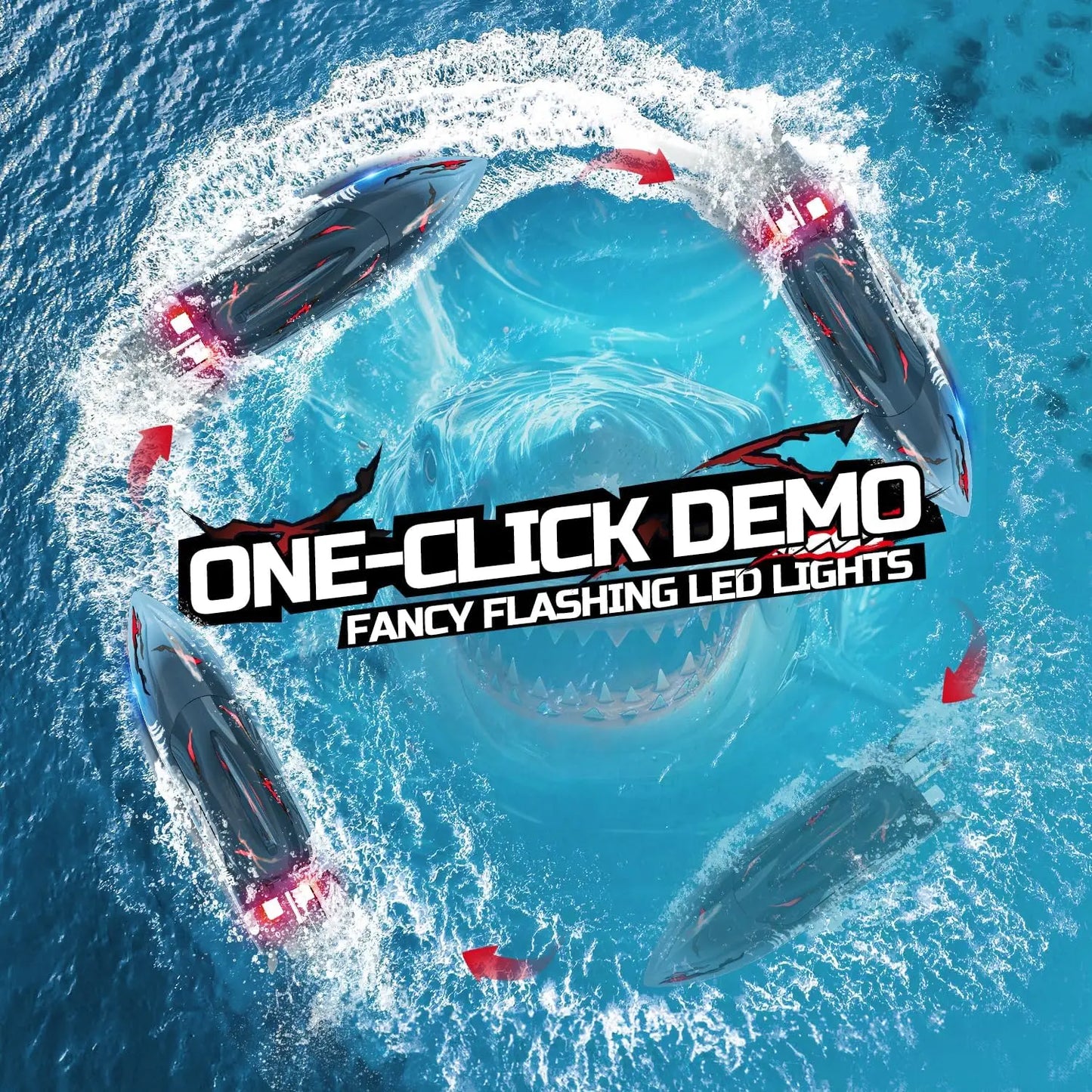 DEERC RC Shark Boat 2104 Self Rising 2 4 GHz LED Lights