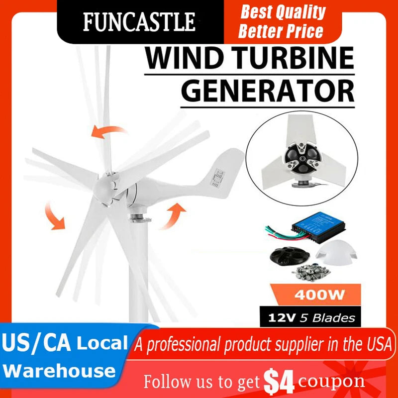 FUNCASTLE Wind Turbine MPPT Generator 300W 400W For Home