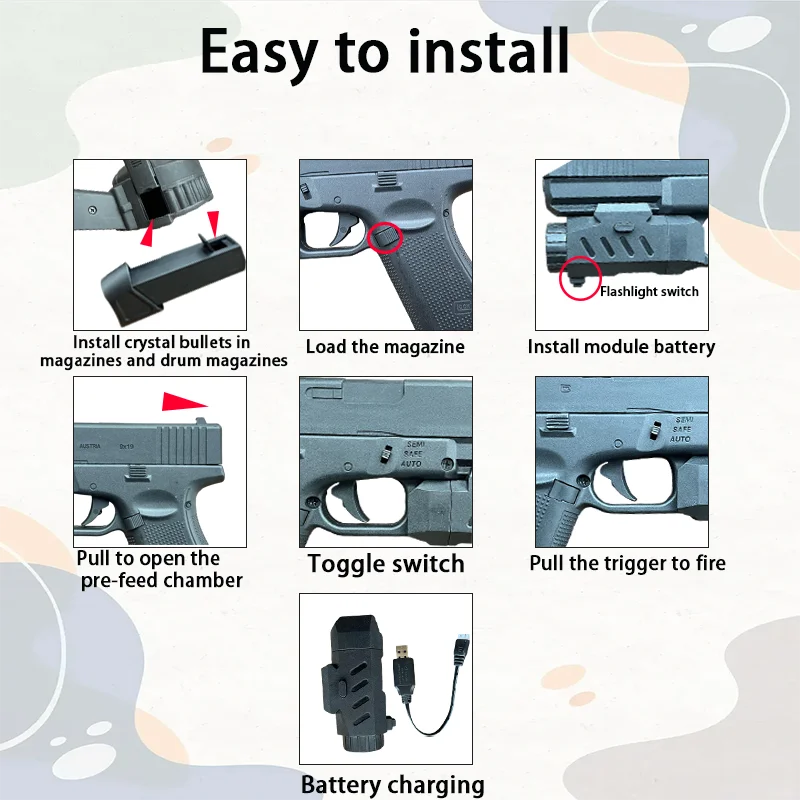 Electric ball blasting gun, high-orbit ball gun performance cool toy gun, rechargeable splatter ball toy, suitable for outdoor s