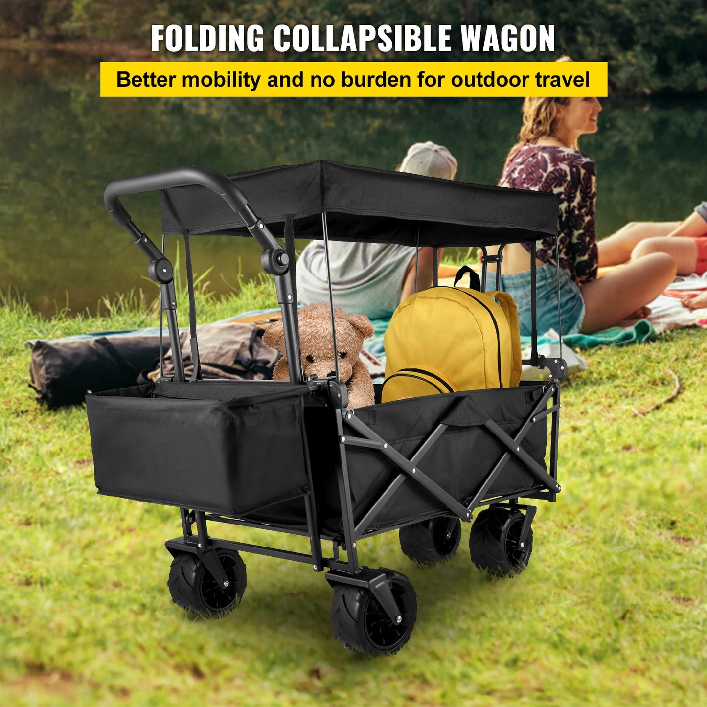 VEVOR Folding Wagon Cart Adjustable Handle Removable Canopy