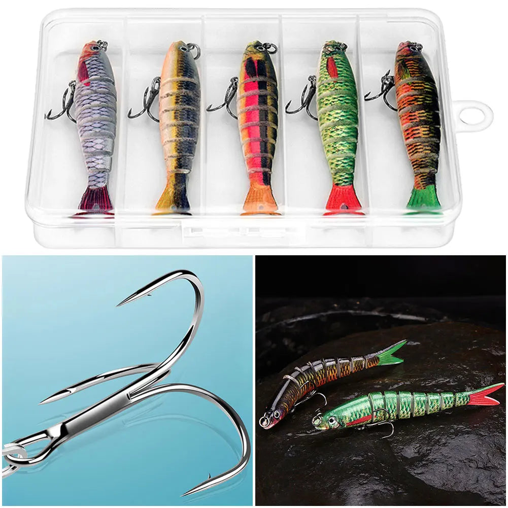 MOJOYCE Multi-Jointed Swimbait Lures 5-Pack with Treble Hooks