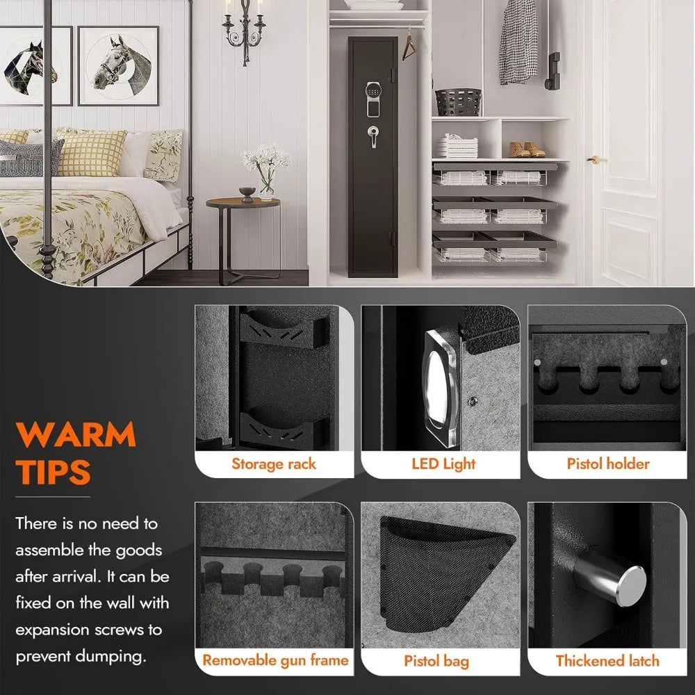 gun safes with 180-degree full access door and removable shelf for 2 home rifles and pistols digital quick access electronic