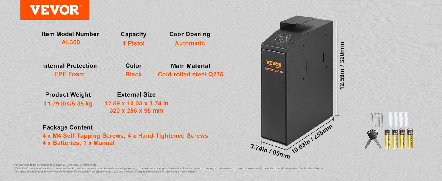 VEVOR Gun Safe Q235 Steel Pistol Safe 3-Way Quick Access Firearm Case Gun Box Advanced Biometric Technology Travel Gun Safe