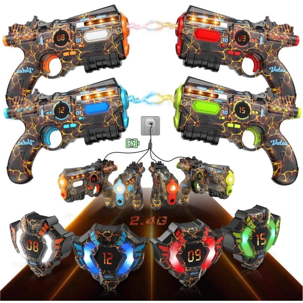 VATOS Team Battle Game Christmas Gift Infrared Laser Tag Guns Set Toy Rechargeable 2.4GHz Sync Machine Gun For Kids Boys Outdoor
