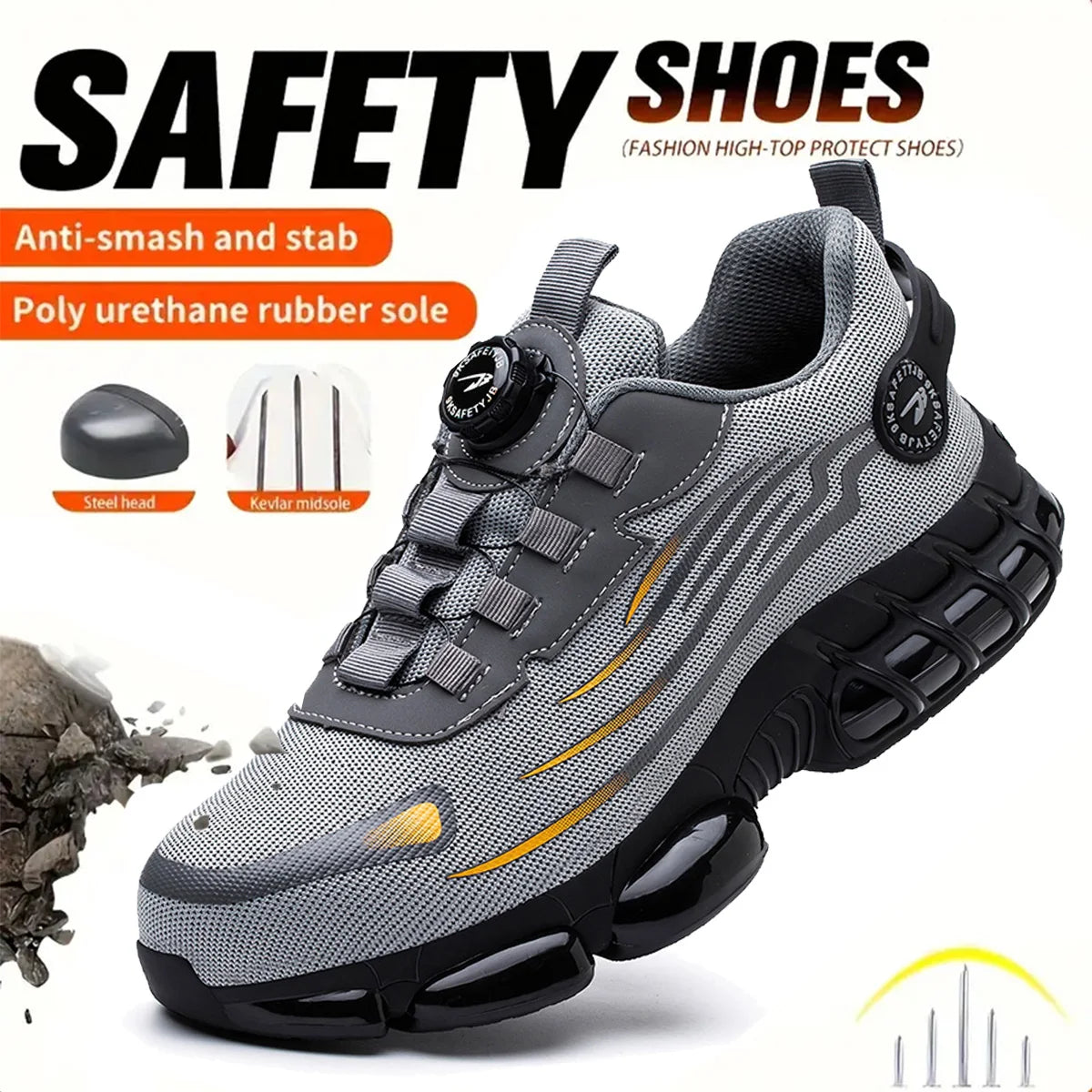 Breathable Laceless Soft Sole Anti Smash Puncture Work Shoes