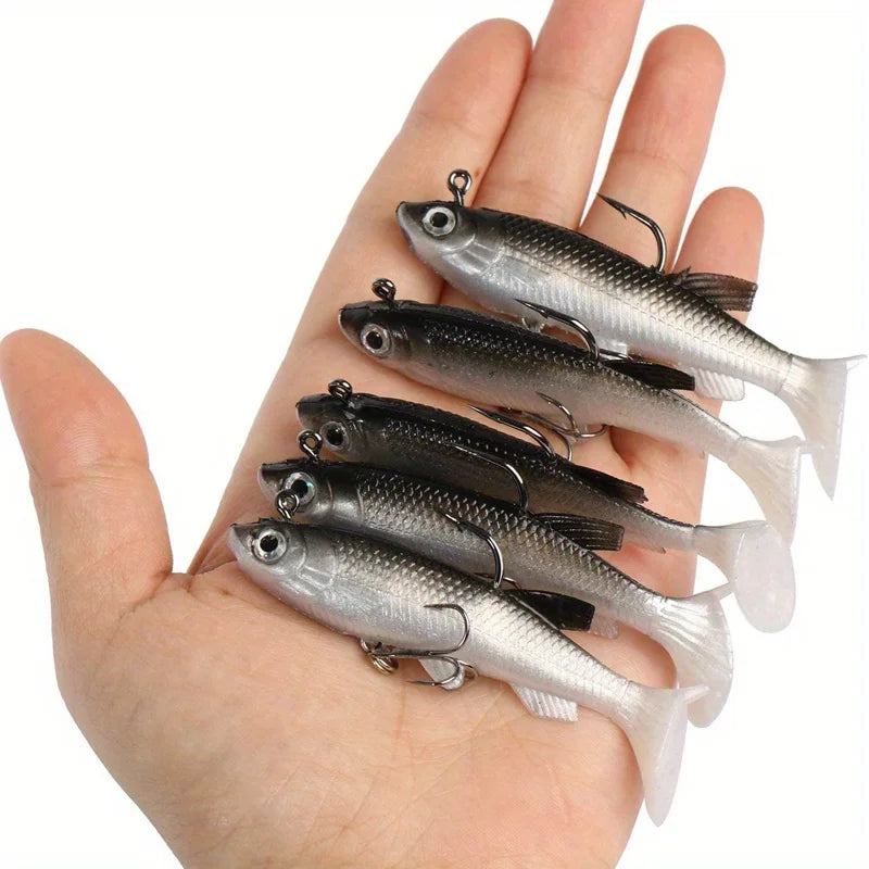 Five Piece Realistic Soft Bait Kit With Sharp Hooks