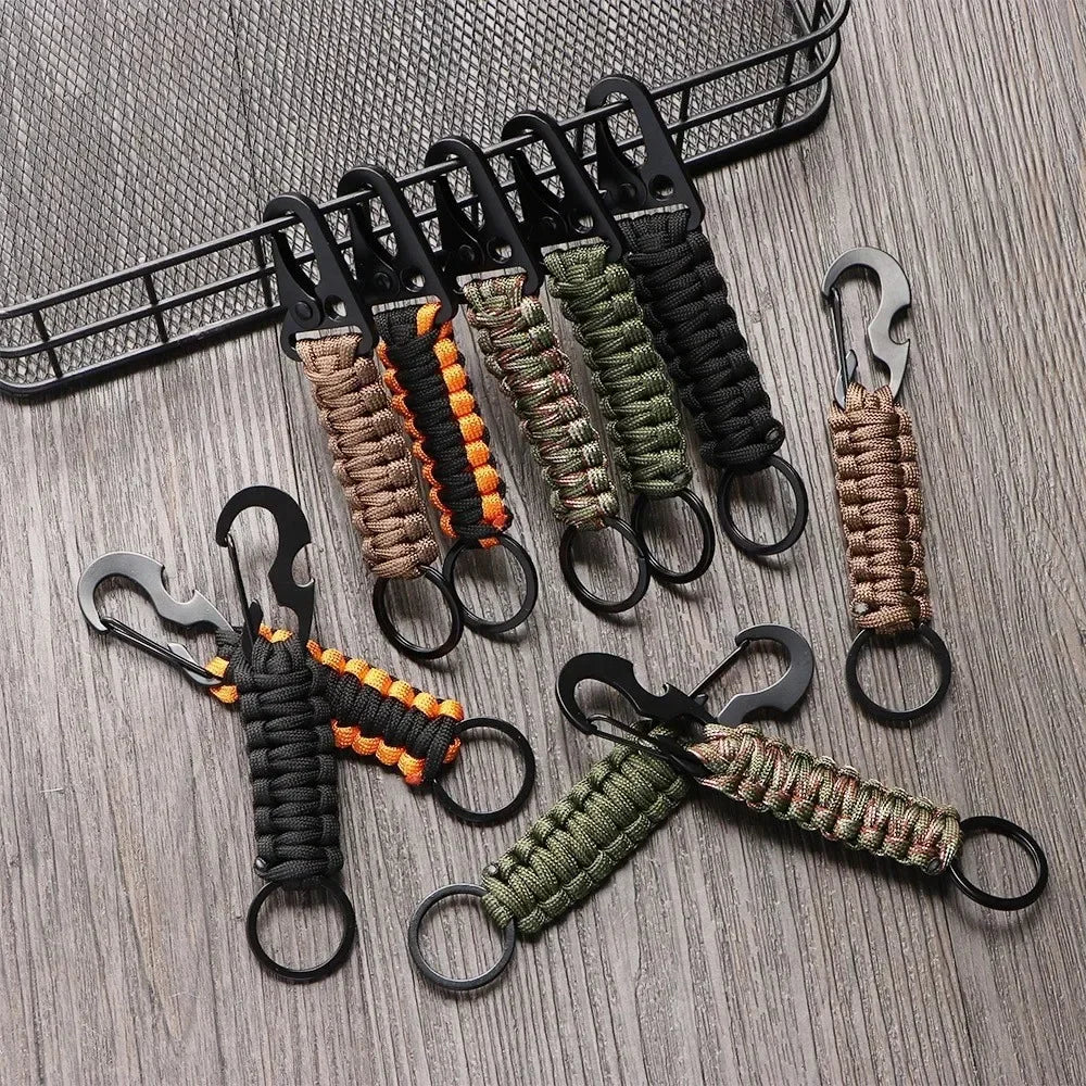 XMSJ Outdoor Paracord Keychain With Carabiner Survival Kit Bottle Opener Emergency Knot Tools Included