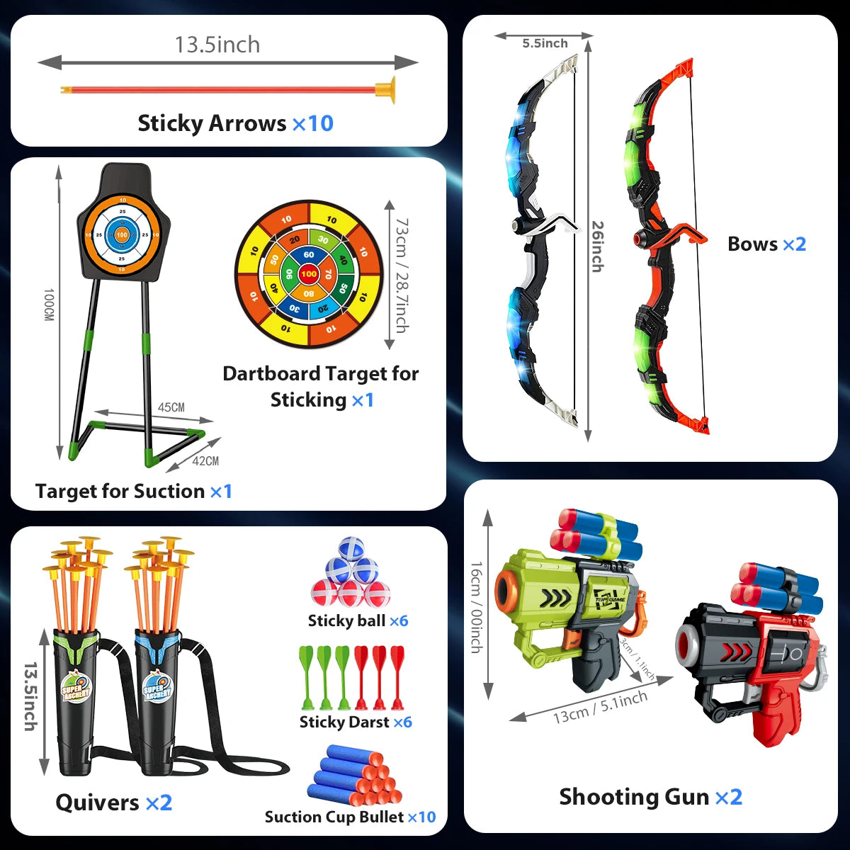 VATOS Bow Arrow Gun Toy Set Kids Archery Night Light