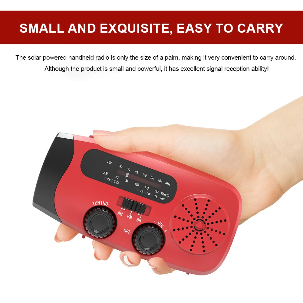 Electric Portable Solar Hand Crank Radio Charger With LED Lights For Outdoor Survival