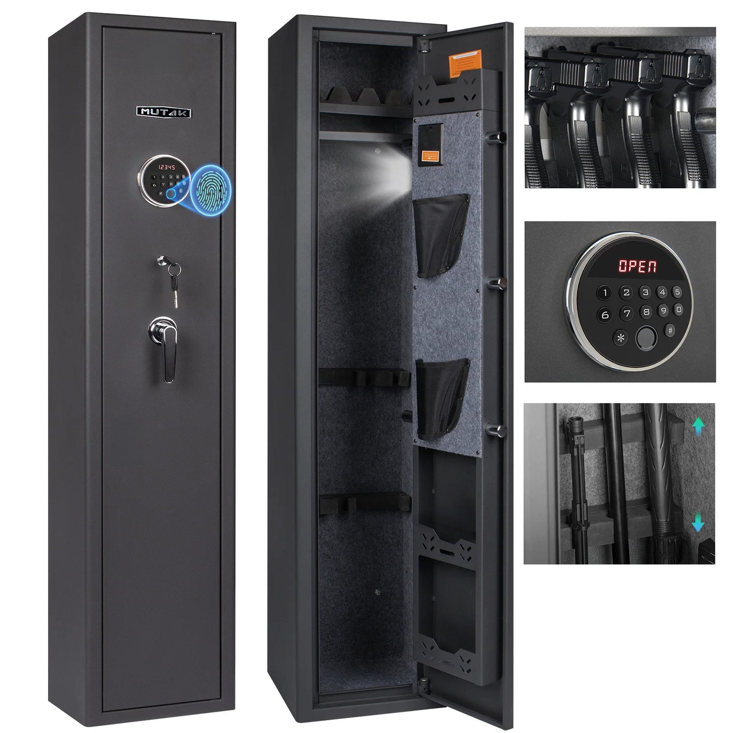 Mutak 3-8 Rifles Gun Safe for Home Rifles Pistols,Biometric Gun Cabinet with Fingerprint/Keypad/Key,with Locker Removable Shelf