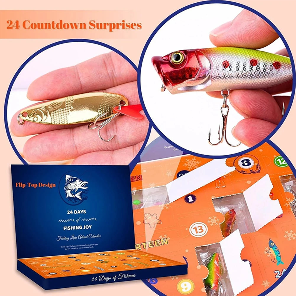 Christmas Fishing Lures Advent Calendar Box 24 Days Creative Fishing Tackle Calendar Box Xmas Surprise Gift for Fisher