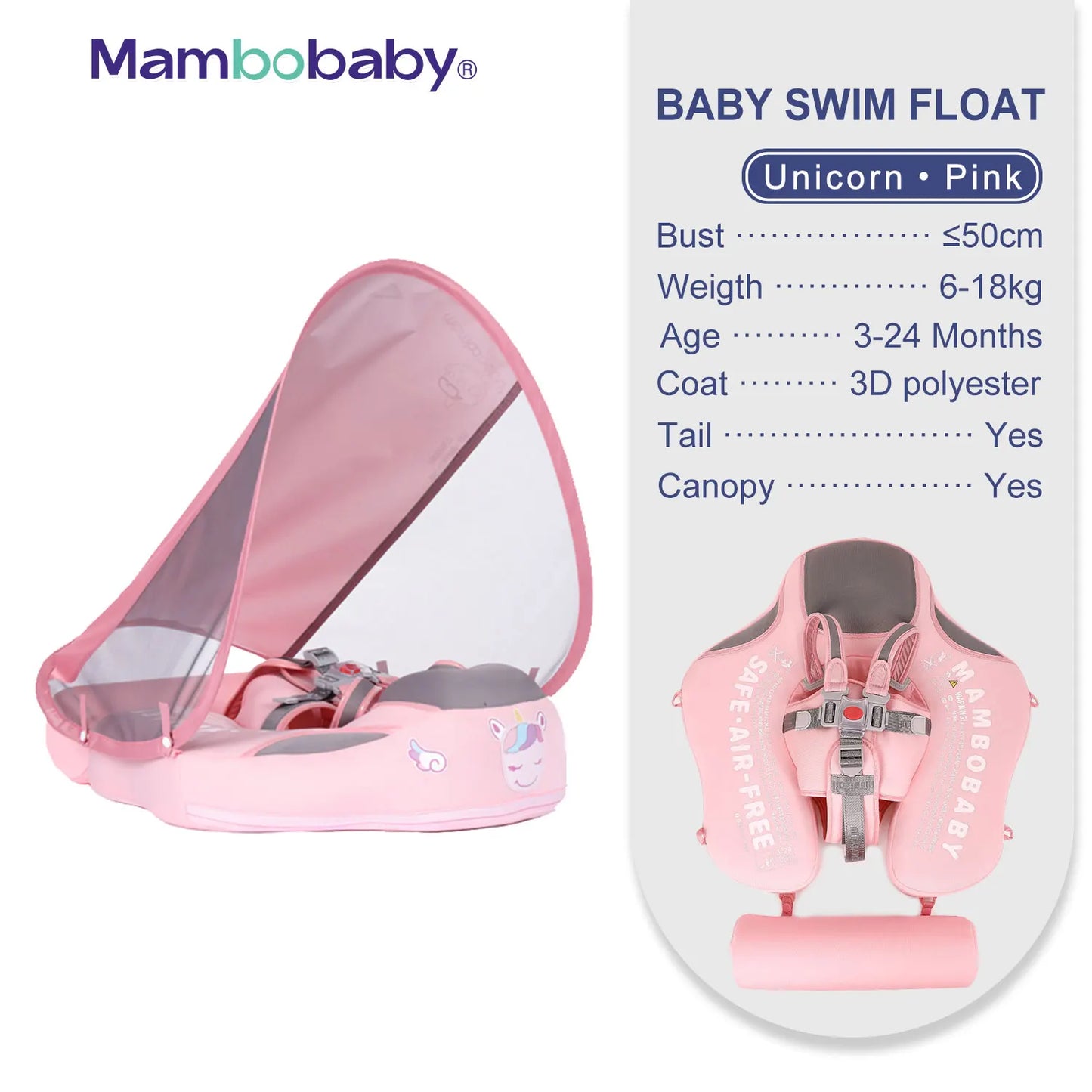 Mambobaby Baby Float With Sunshade Canopy And Crotch Strap
