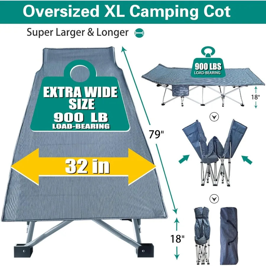 XXL Camping Cot with Mattress Oversize 32 Width Folding Cot Heavy Duty Comfortable Cots for Sleeping Guest Bed with Carry Bag P