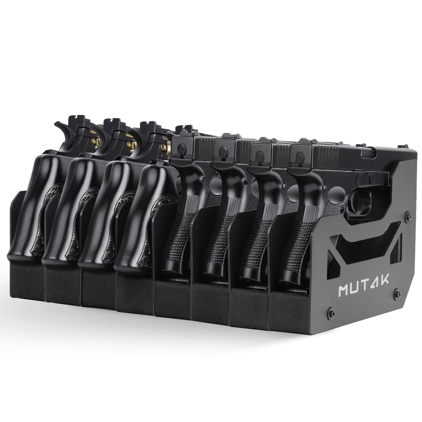 Mutak 8 Slots Pistol Rack for Gun Safe,Foam Handgun Rack with Anti-slip Magnetic Strip Revolver Pistols Holder Indoor Gun Rack