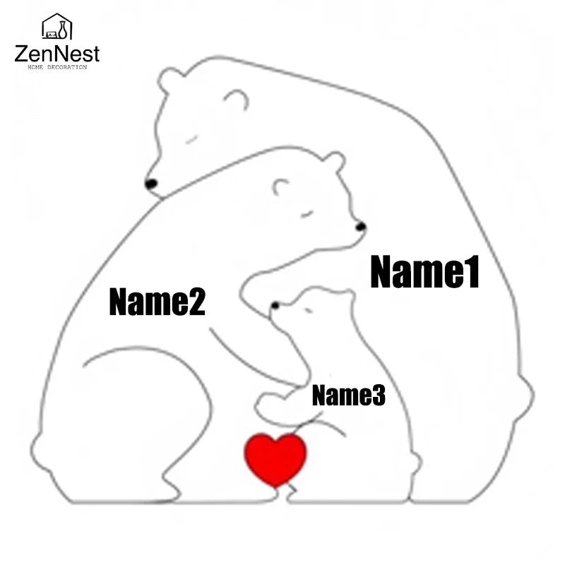 Hign-concerned Wooden Little Bear Family Name Puzzles Gift
