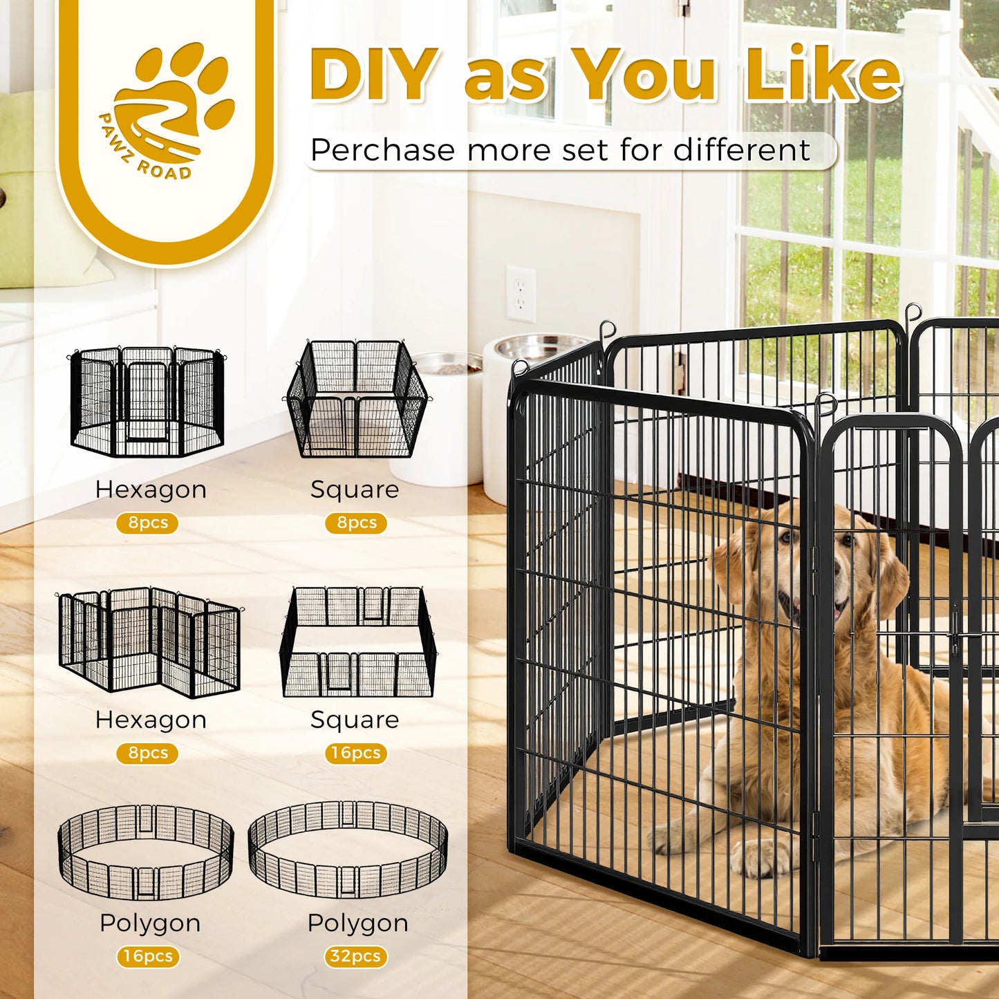 Heavy Duty Iron Dog Playpen With Door Foldable Pet Fence