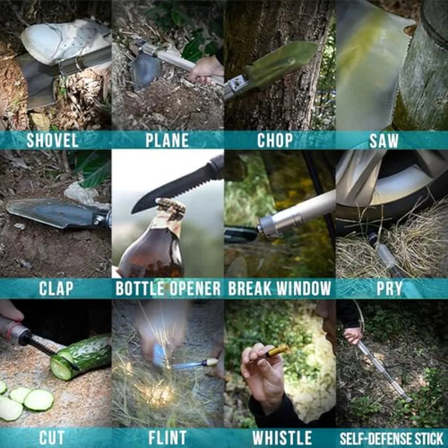 Survival Shovel Multitool 14 In 1 Tactical Folding Shovel Axe For Camping Outdoor Gear For Hiking And Hunting