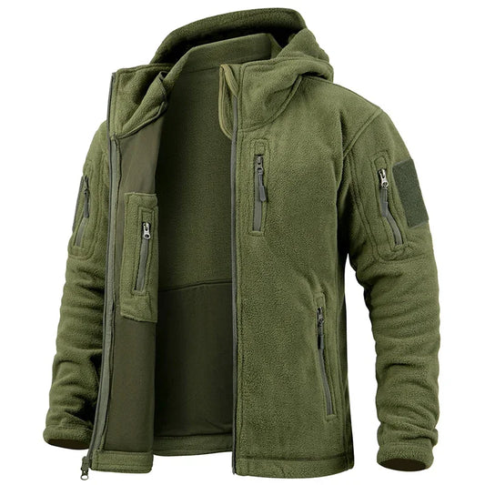 Men's Hunting Fleece Jacket Hiking Hunting Outdoor Fleece  Tactical Jacket Winter Warm Full Zip Military Hoodies Multi-Pockets