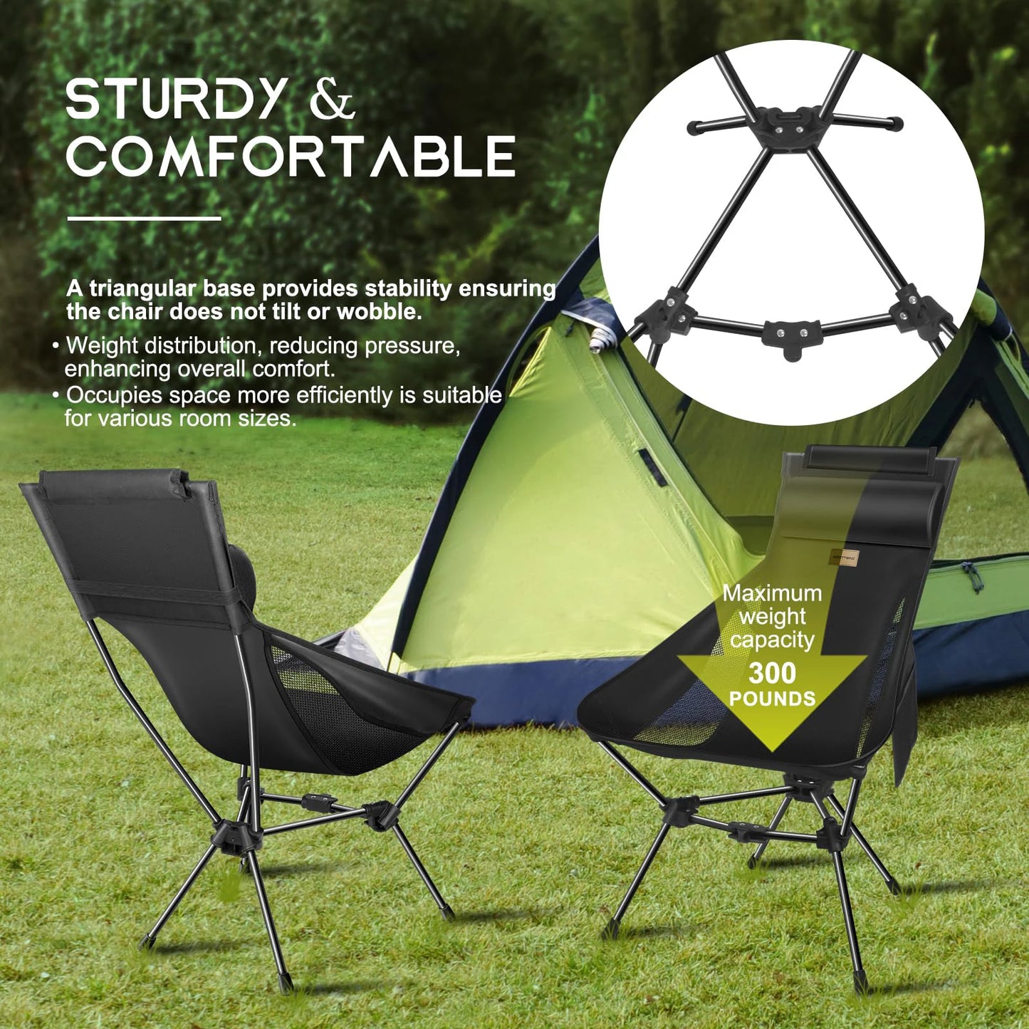 West Tune Folding Camping Chair With Headrest And Storage