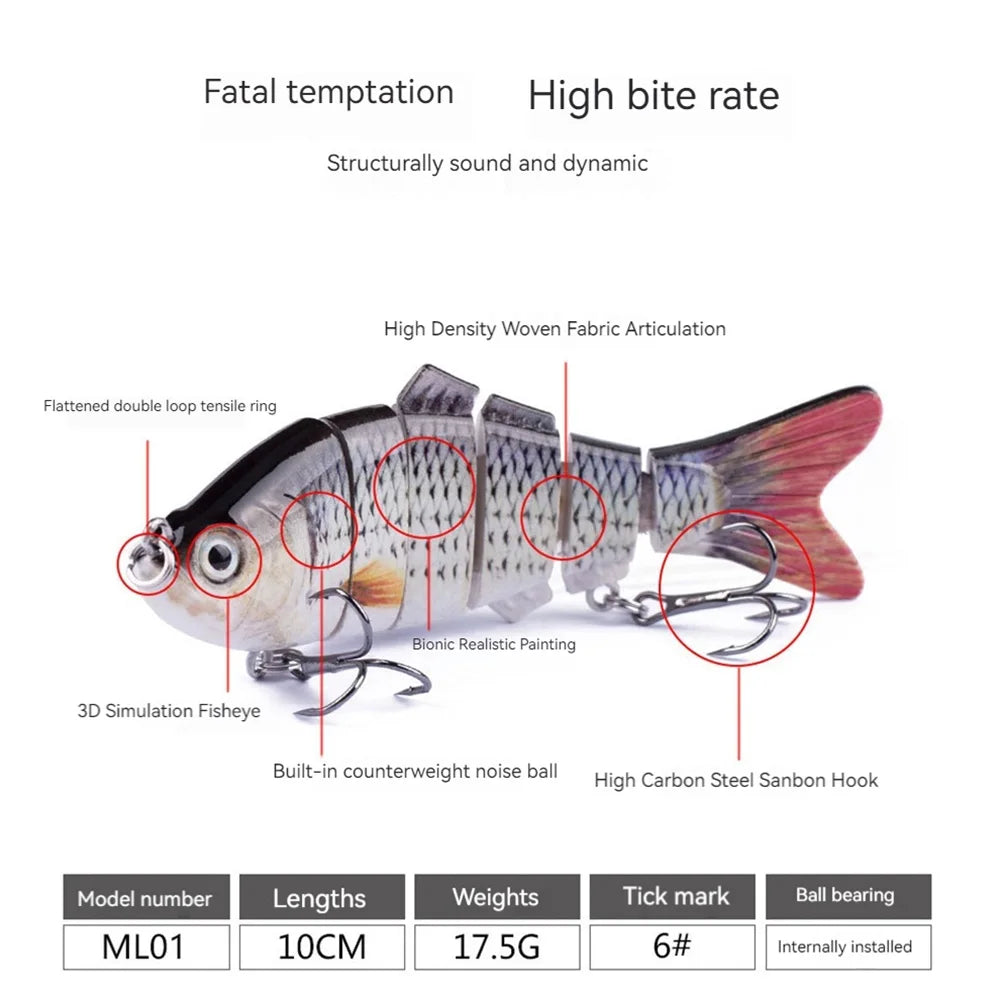Robotic Fishing Lure With Treble Hooks Multi Jointed Swimbait Lifelike Bionic Swimming Bait