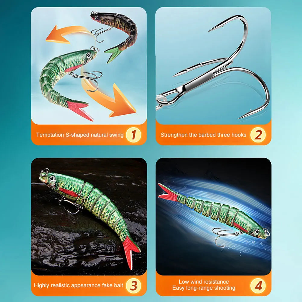 MOJOYCE Multi-Jointed Swimbait Lures 5-Pack with Treble Hooks