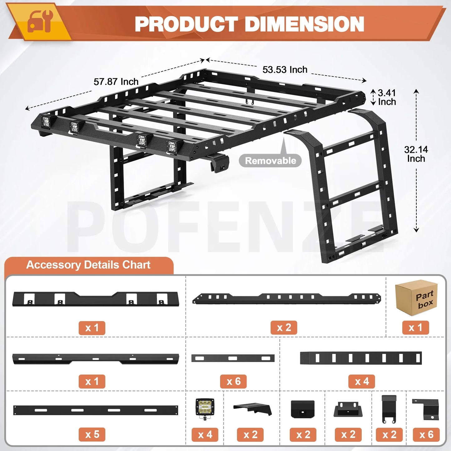 POFENZE Jeep Wrangler Roof Rack With 4 LED Lights System