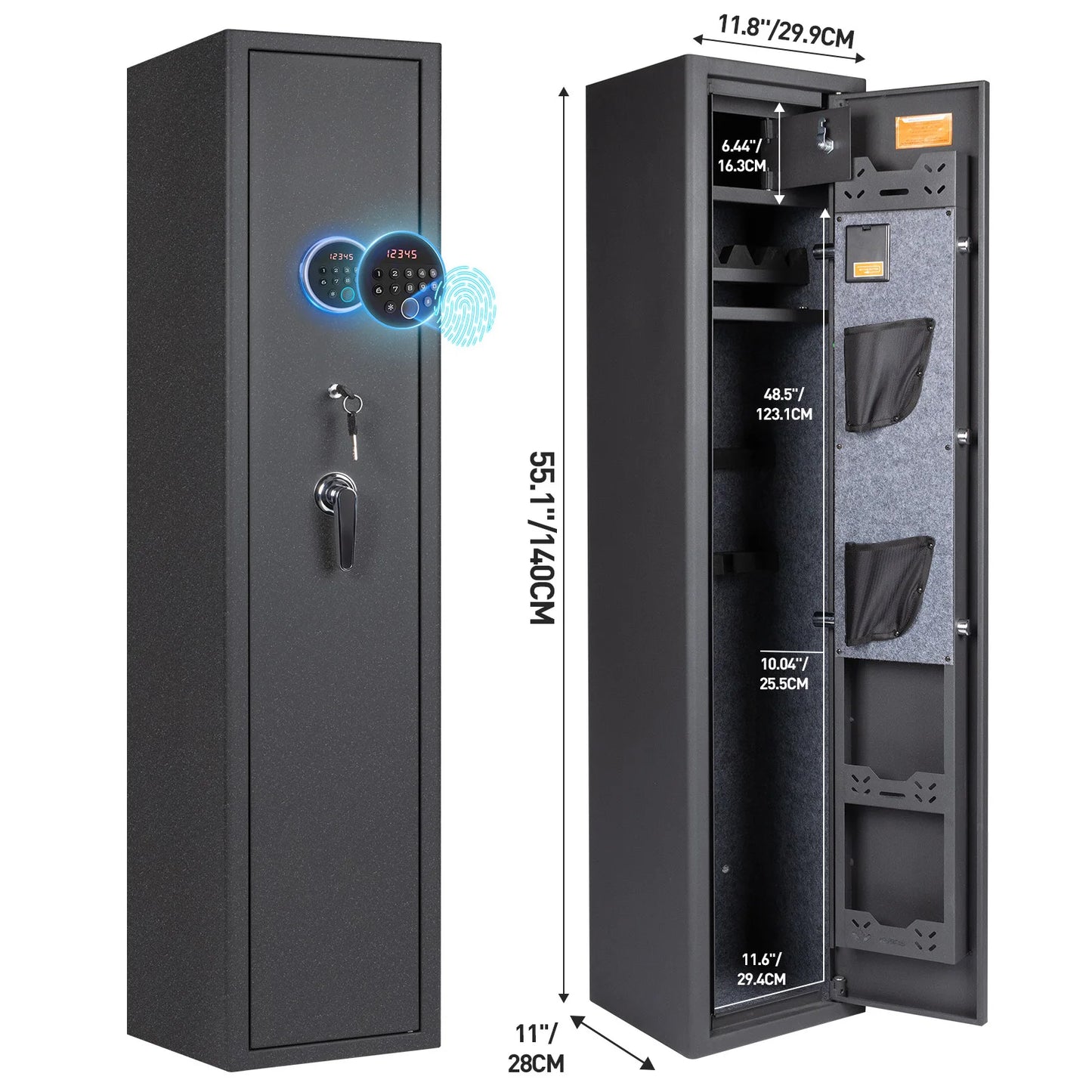 Mutak 3-8 Rifles Gun Safe for Home Rifles Pistols,Biometric Gun Cabinet with Fingerprint/Keypad/Key,with Locker Removable Shelf