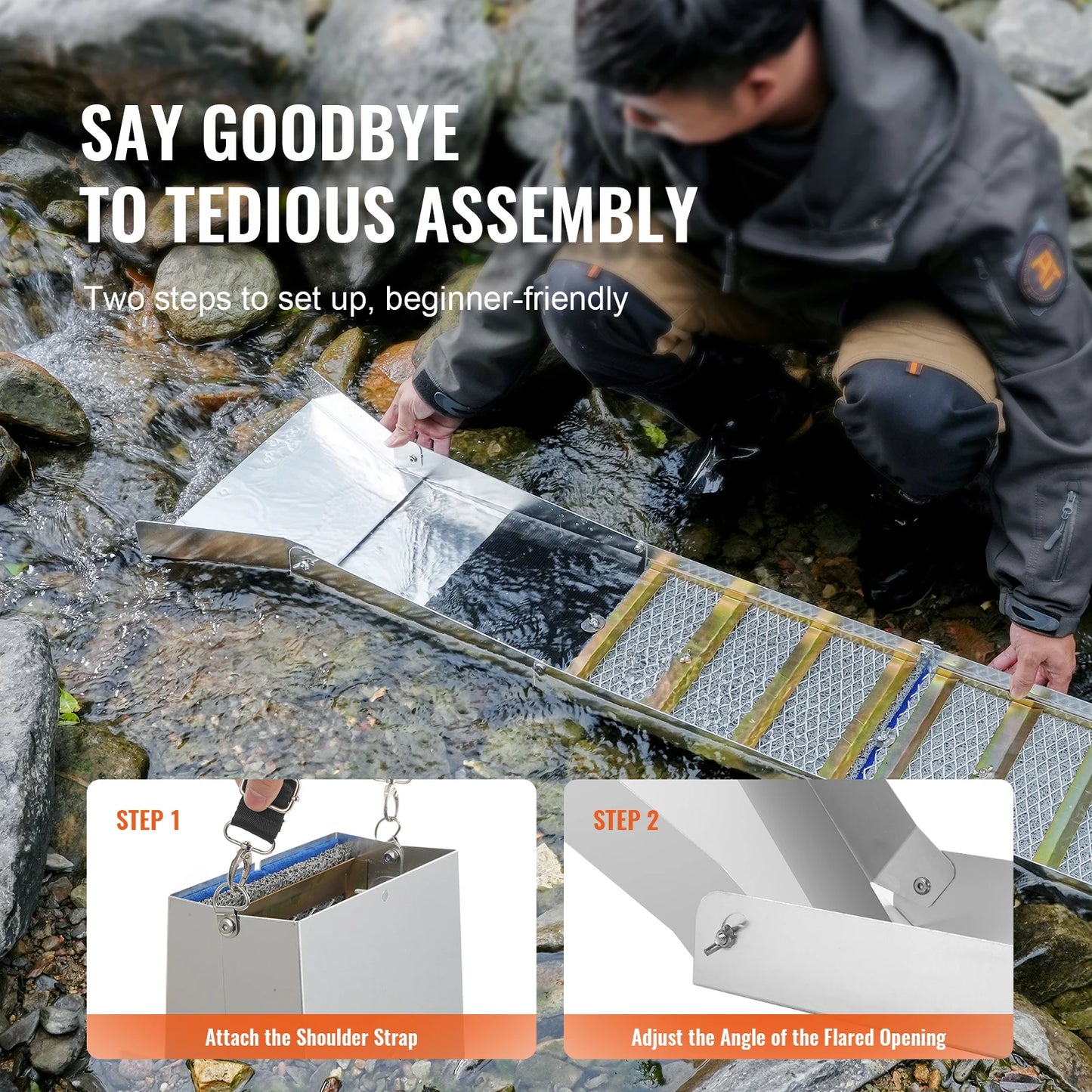 SucceBuy Complete Gold Sluice Box Kit For Panning With 23 Piece Prospecting Set Aluminum Alloy