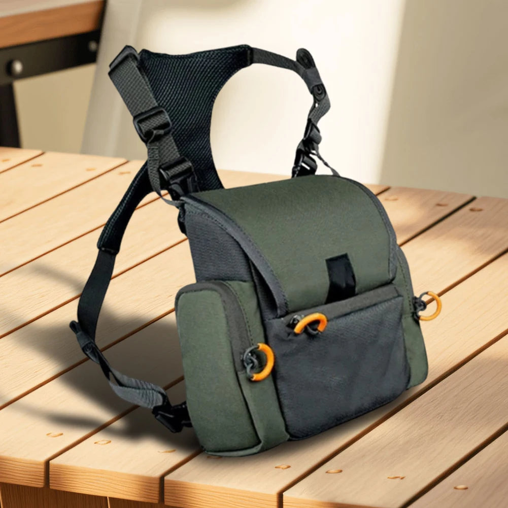 Binocular Harness Chest Pack with Rangefinder Pouch & Rain Cover Adjustable Large Capacity Bino Case for Hunting