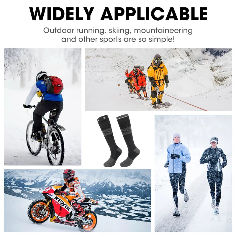 SNOW DEER Rechargeable Electric Skiing Heated Socks Winter Warm Thermal Cycling Sock Stocking Men Women For Motorcycle Cycling
