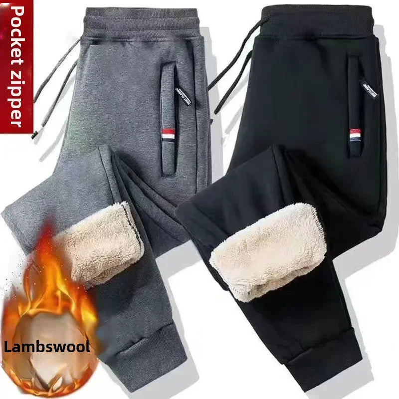 Winter Fleece-lined Thickened Men's Casual Trousers Loose Fit Sweatpants Trendy Long Pants For Men Warm Comfortable