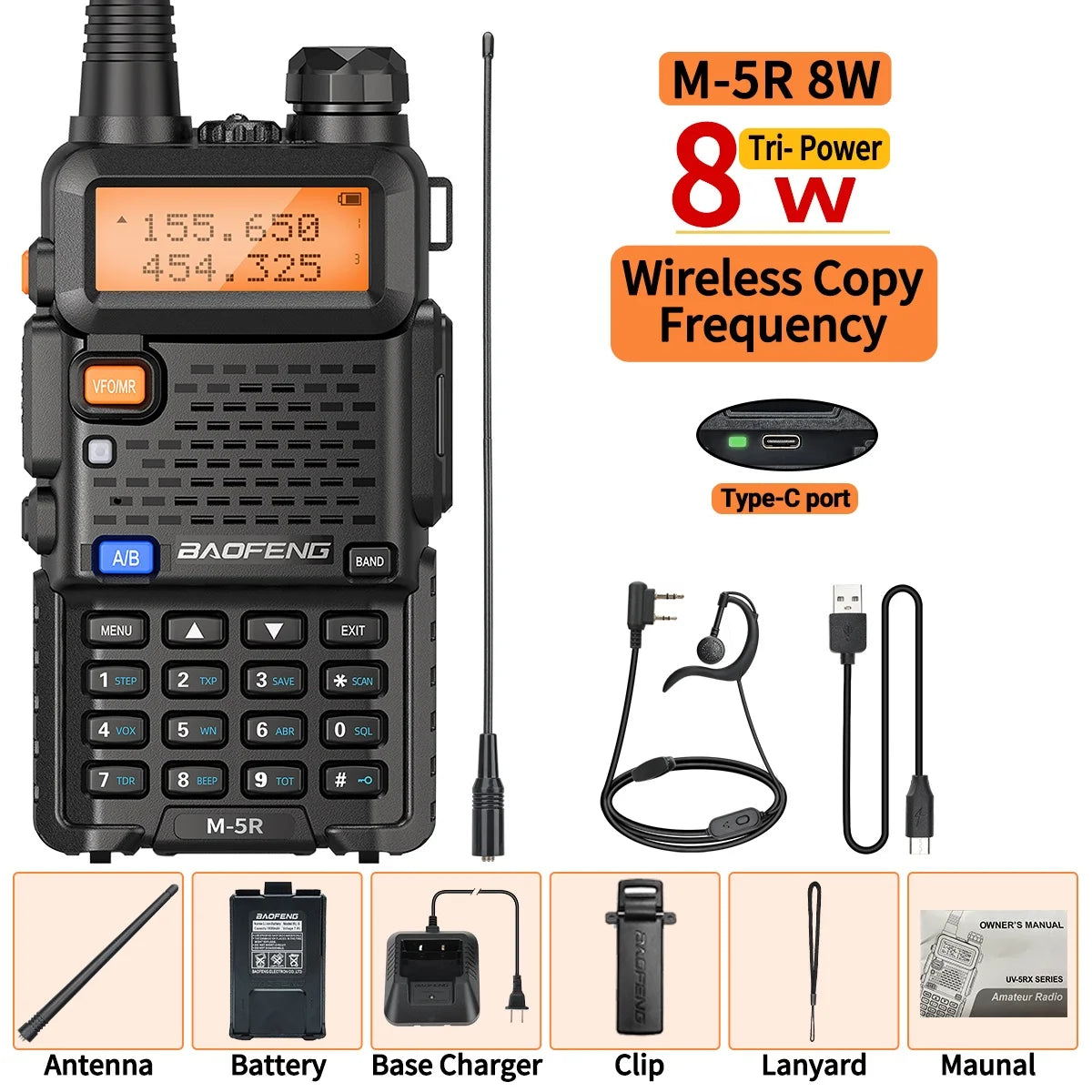 Baofeng M5R 8W Walkie Talkie Multi Band Type C LongRange
