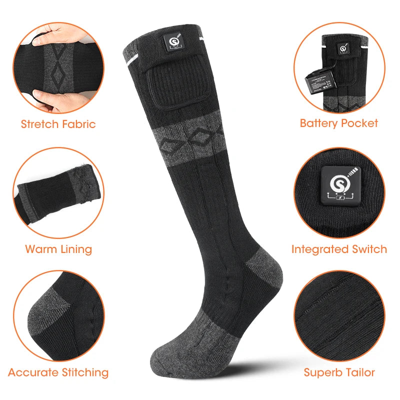SNOW DEER Rechargeable Electric Skiing Heated Socks Winter Warm Thermal Cycling Sock Stocking Men Women For Motorcycle Cycling