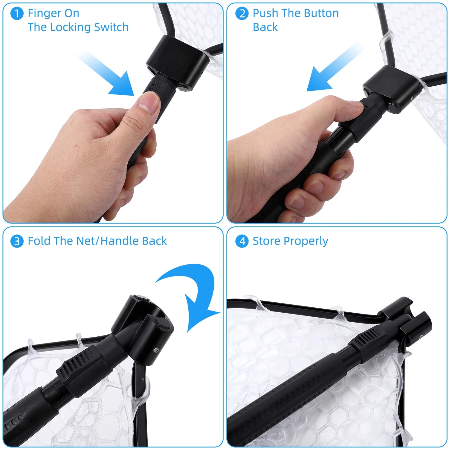 Foldable Trout Fly Fishing Net With Soft Rubber Mesh Handle