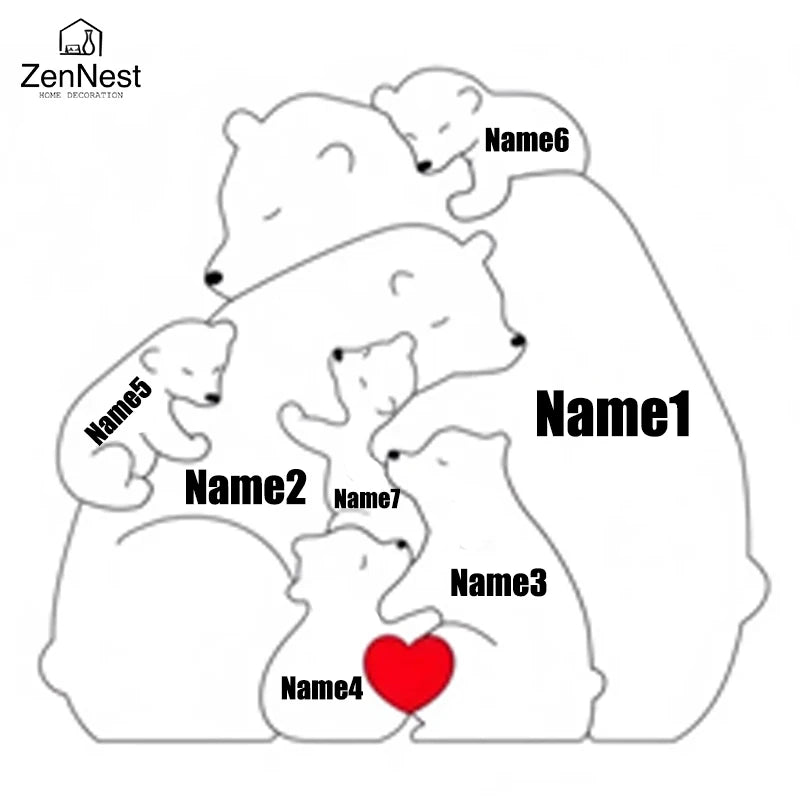 Hign-concerned Wooden Little Bear Family Name Puzzles Gift