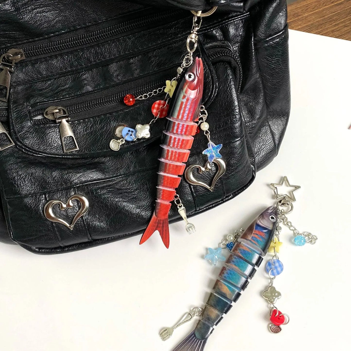 Handmade Fish Keychain, Ocean Small Fish Bait Pendant Keychains Gift For Fishing Enthusiasts DIY Accessories Car Key Ring