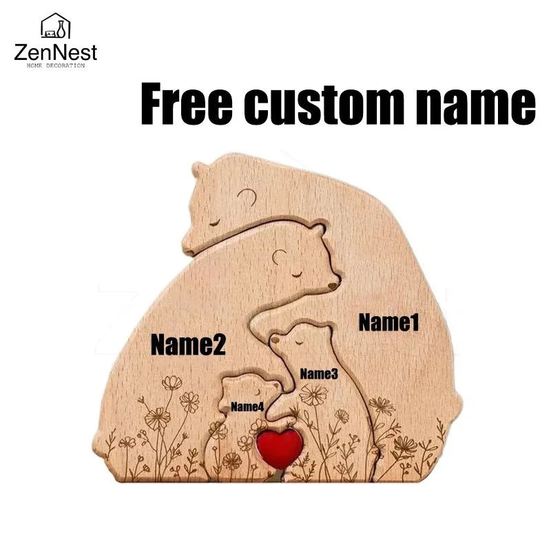 Hign-concerned Wooden Little Bear Family Name Puzzles Gift
